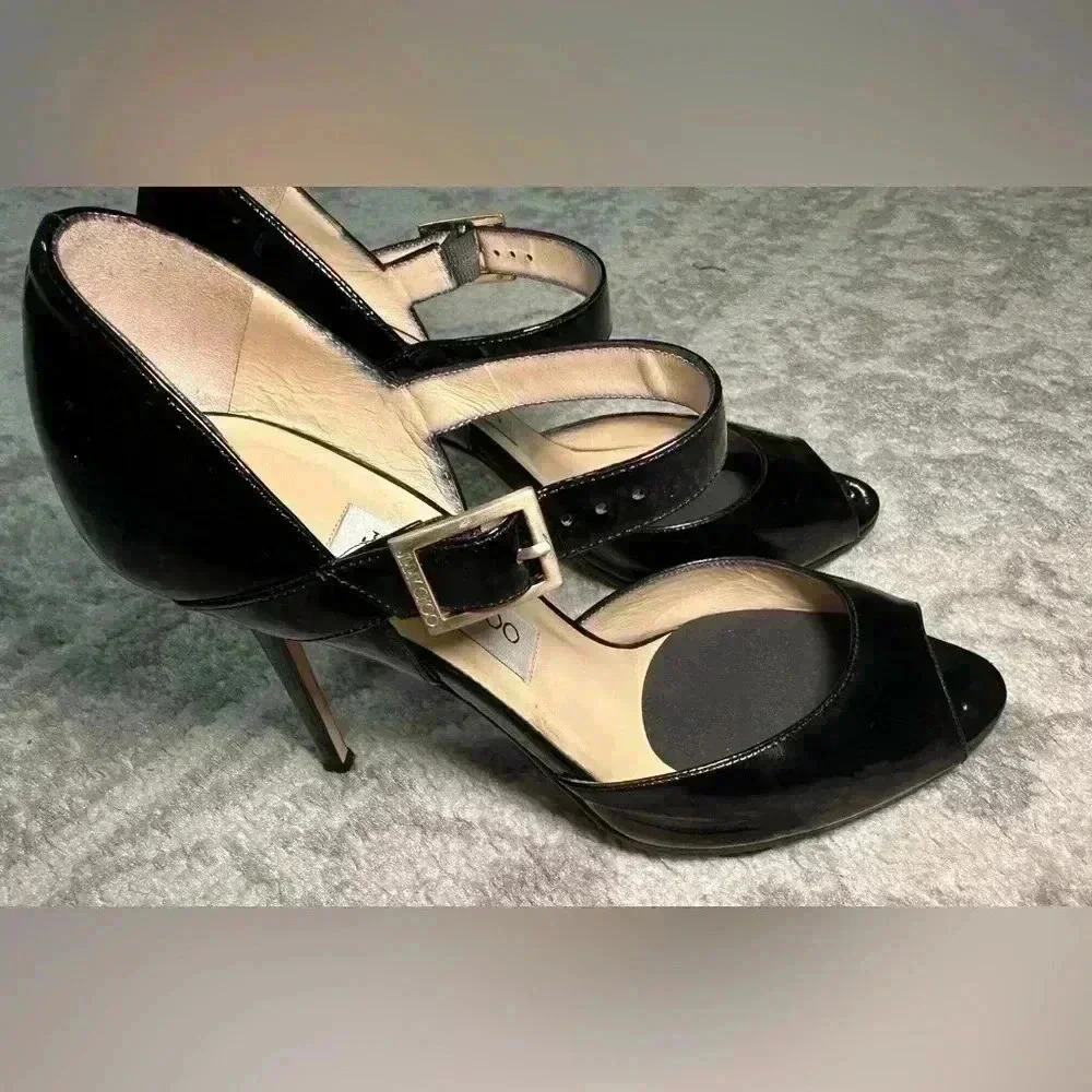 Jimmy Choo Peep Toe Pumps with Gold Buckle - size 38